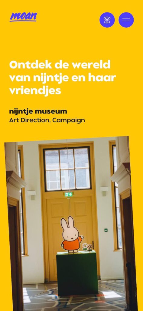 Screenshot of Moan website on mobile (top of work detail page)